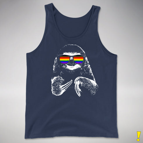 Pride Sloth Philly LGBTQ Pride Flag Sunglasses Premium Tank Top - Navy